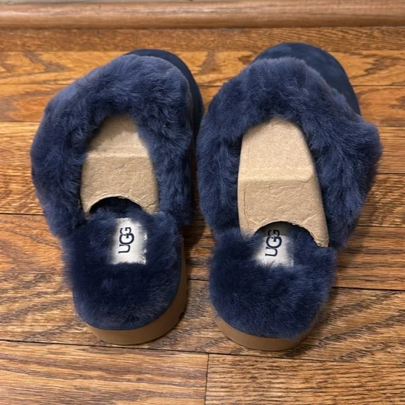 UGG Blue Cozy Suede Slippers with Fur Lining - Picture 3 of 5